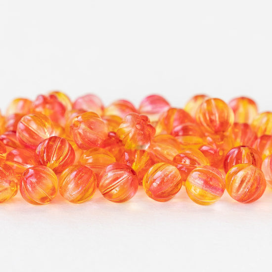 8mm Melon Beads - Orange Hyacinth Luster AB - 25 Beads