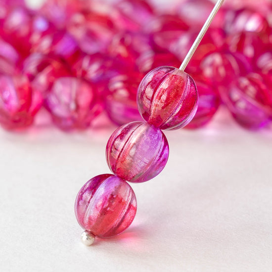 8mm Melon Beads - Pink Magenta Luster AB - 25