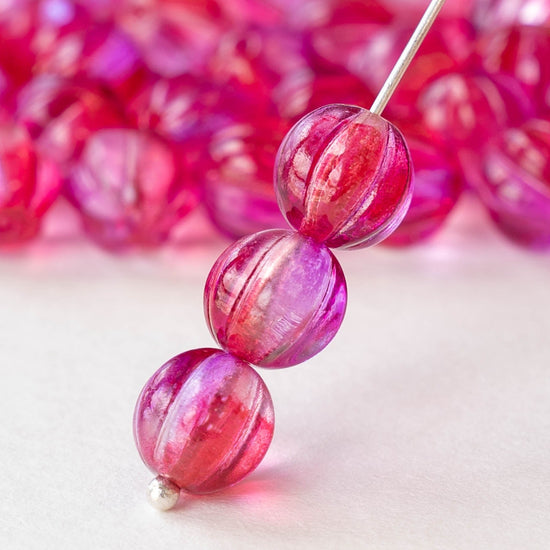 10mm Melon Beads - Pink Luster AB - 25 Beads