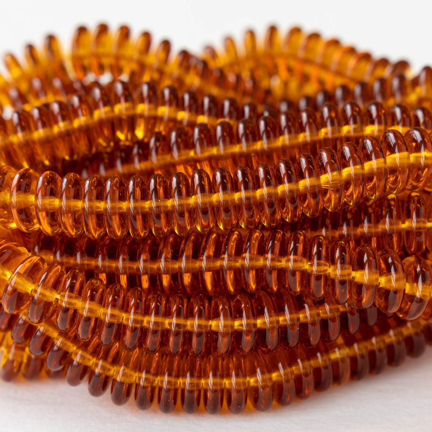 8mm Glass Rondelle Beads - Amber - 50 Beads