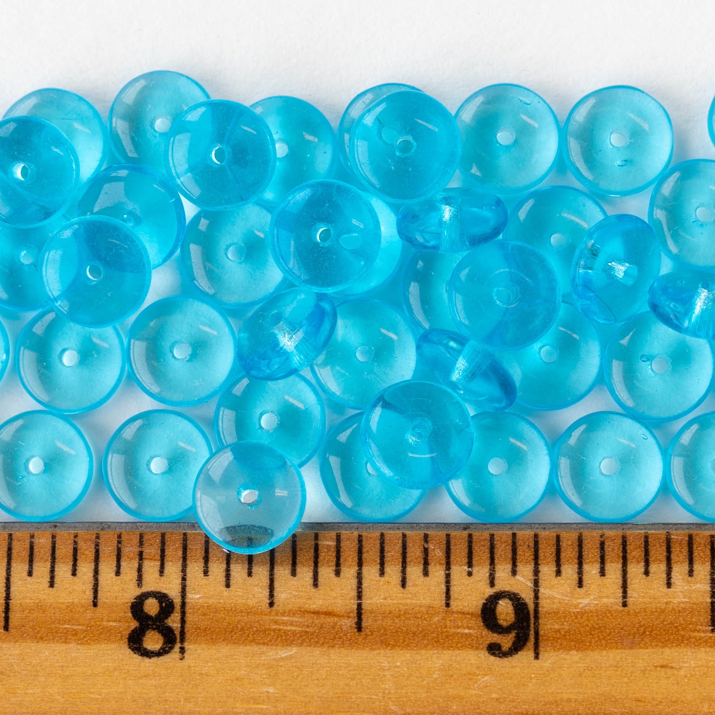 8mm Glass Rondelle Beads - Aqua - 30 Beads