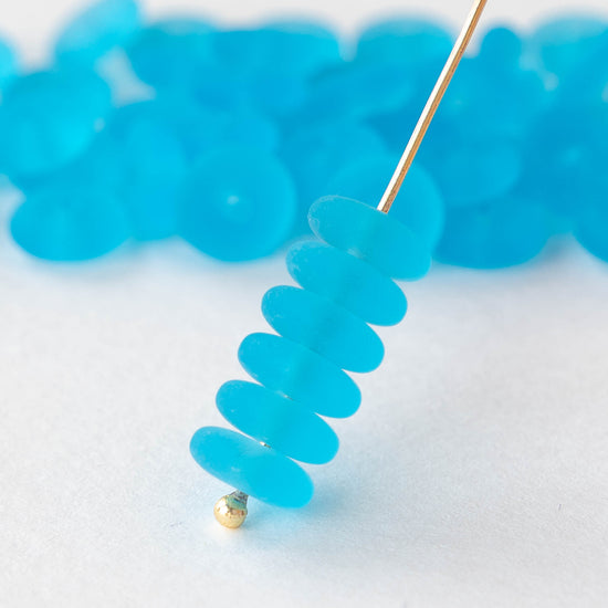 8mm Glass Rondelle Beads - Aqua Matte - 30 Beads