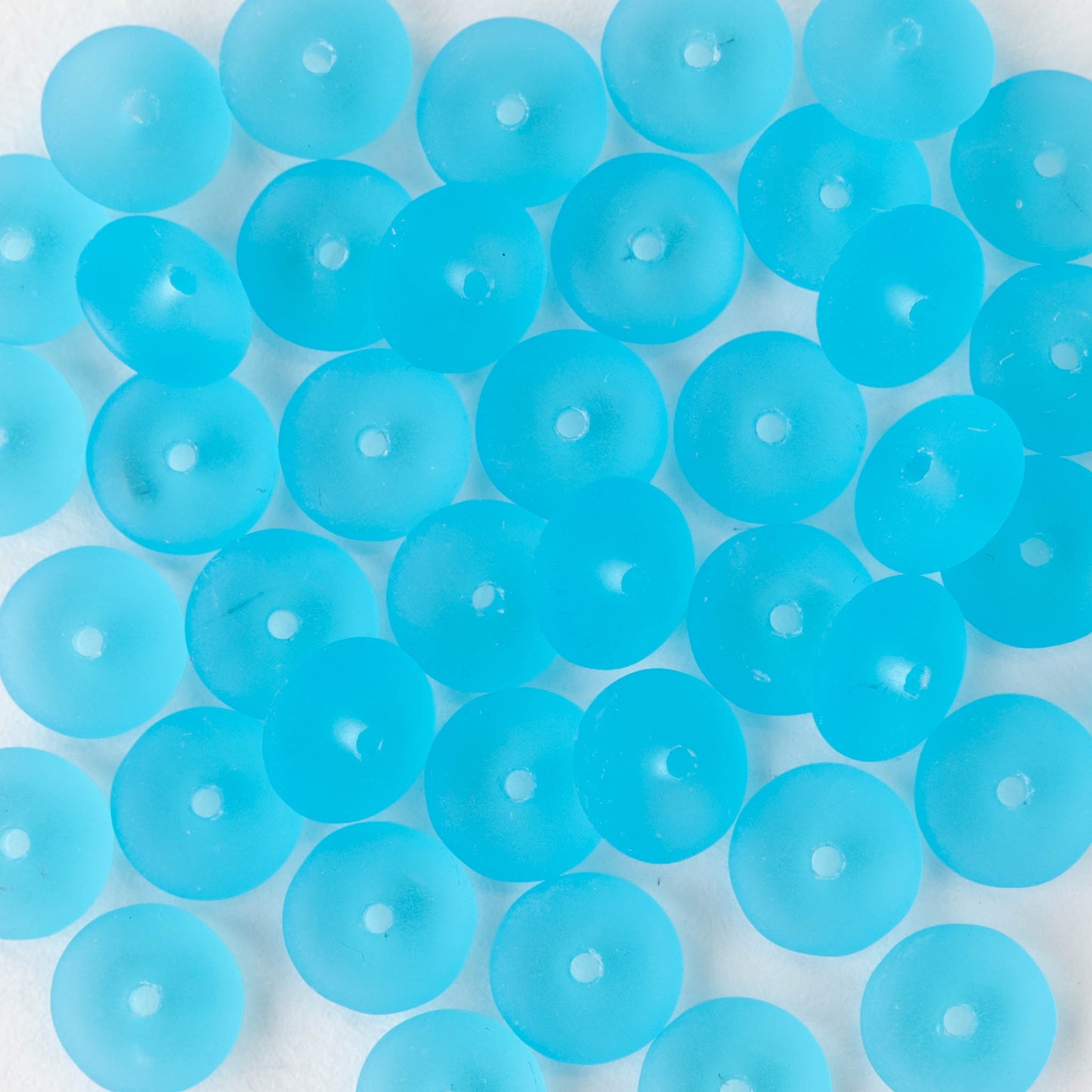 8mm Glass Rondelle Beads - Aqua Matte - 30 Beads