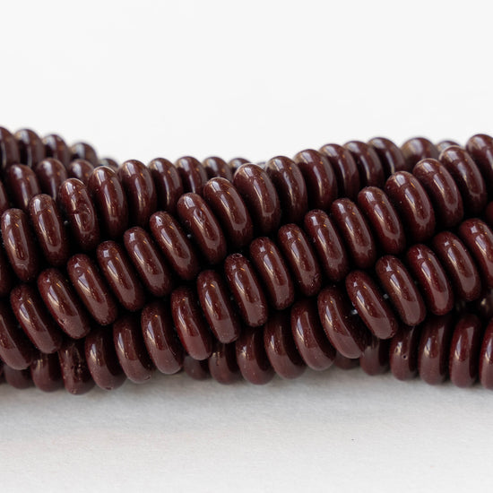 8mm Glass Rondelle Beads - Opaque Brown - 30 Beads