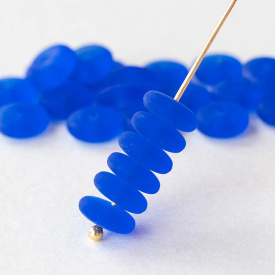 8mm Glass Rondelle Beads - Sapphire Blue Matte - 30 Beads