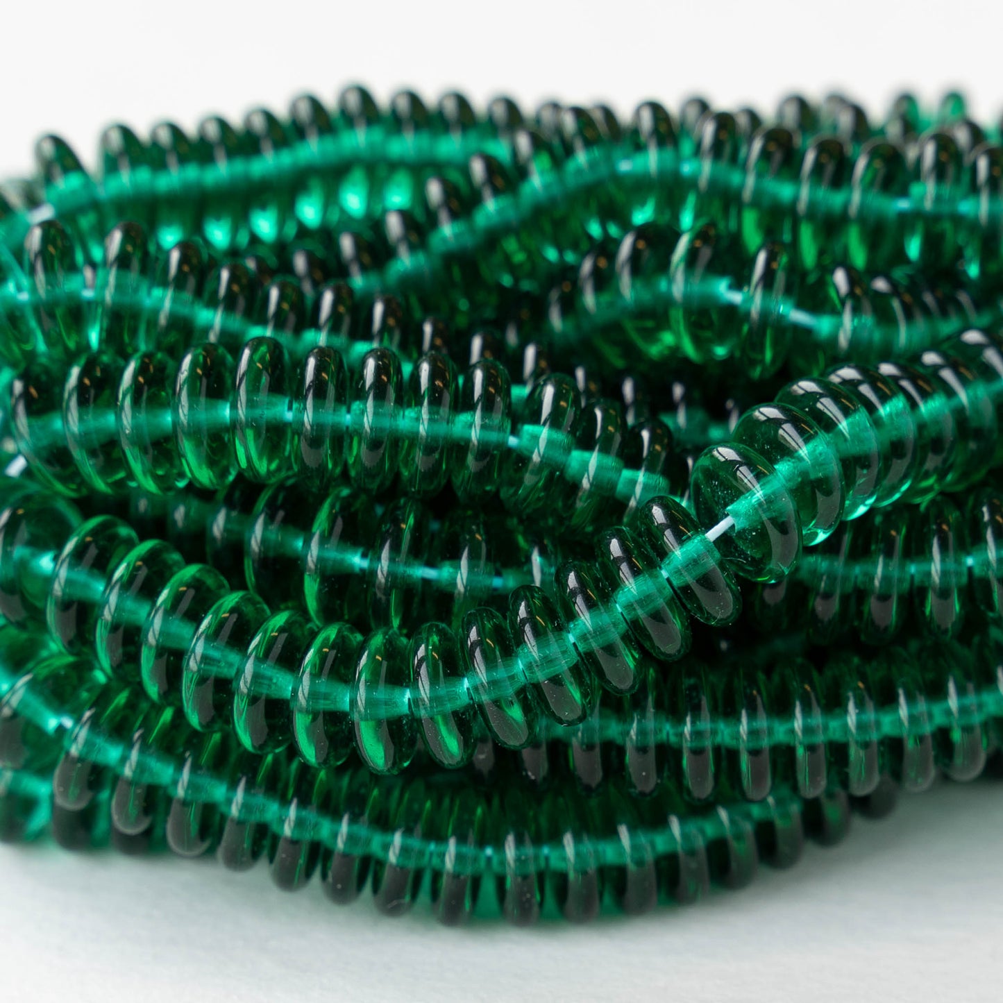 8mm Glass Rondelle Beads - Emerald Green - 30 Beads