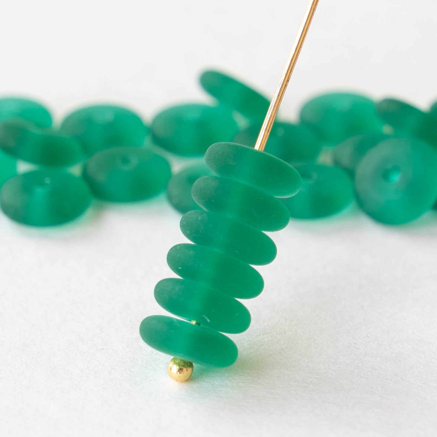 8mm Glass Rondelle Beads - Emerald Green Matte - 30 Beads