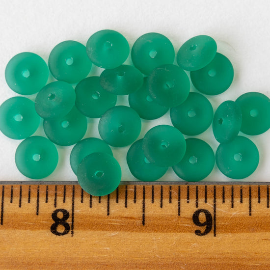 8mm Glass Rondelle Beads - Emerald Green Matte - 30 Beads