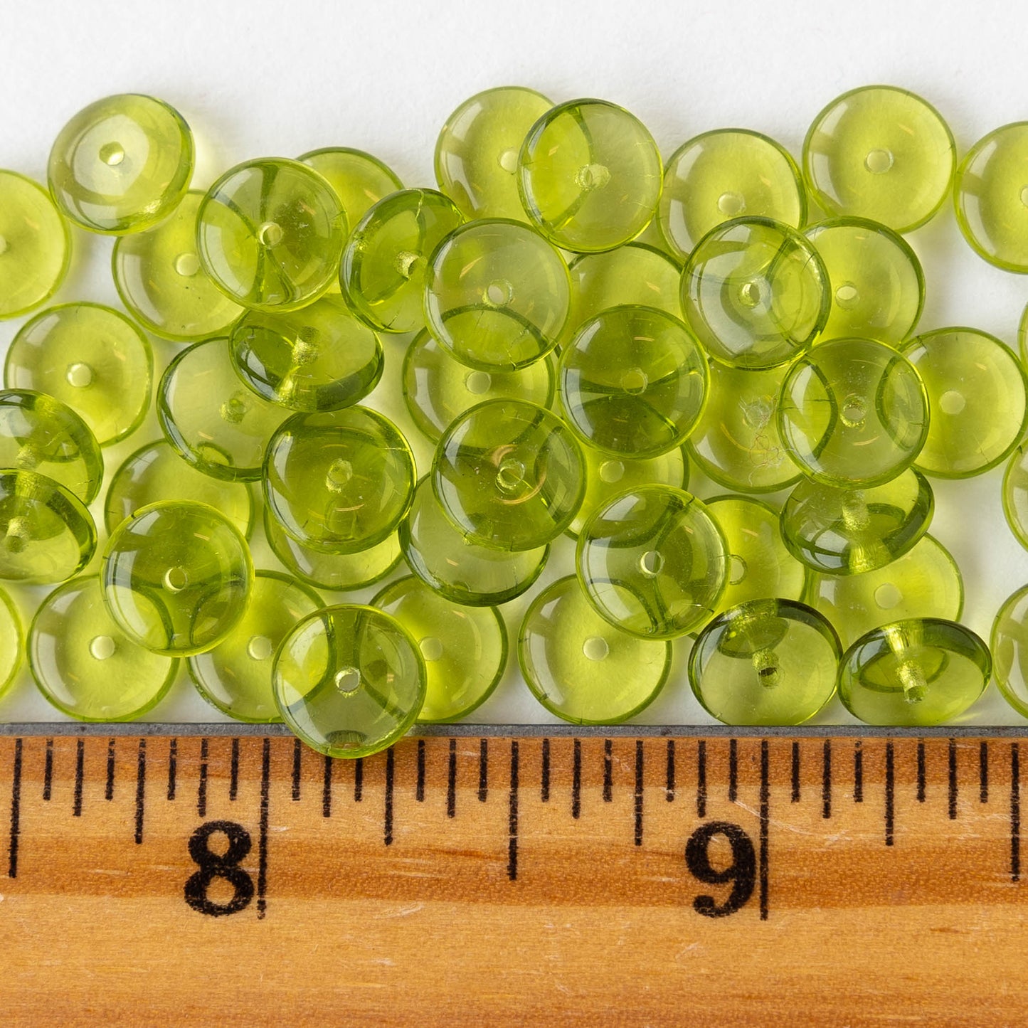 8mm Glass Rondelle Beads - Olivine - 30 Beads