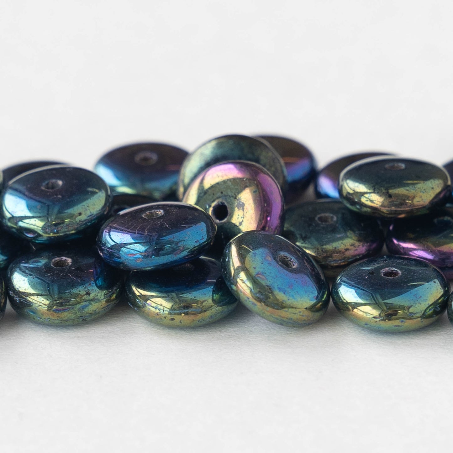 8mm Rondelle Beads - Green Iris - 30 Beads