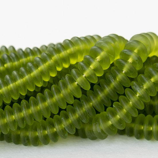 8mm Glass Rondelle Beads - Olivine Matte - 50 Beads