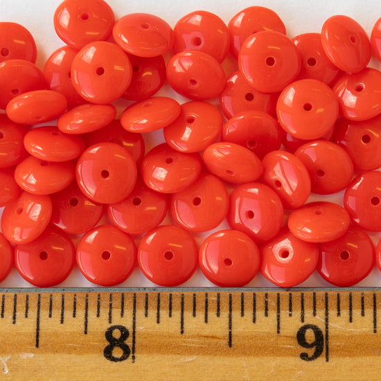 8mm Glass Rondelle Beads - Opaque Orange - 50 Beads