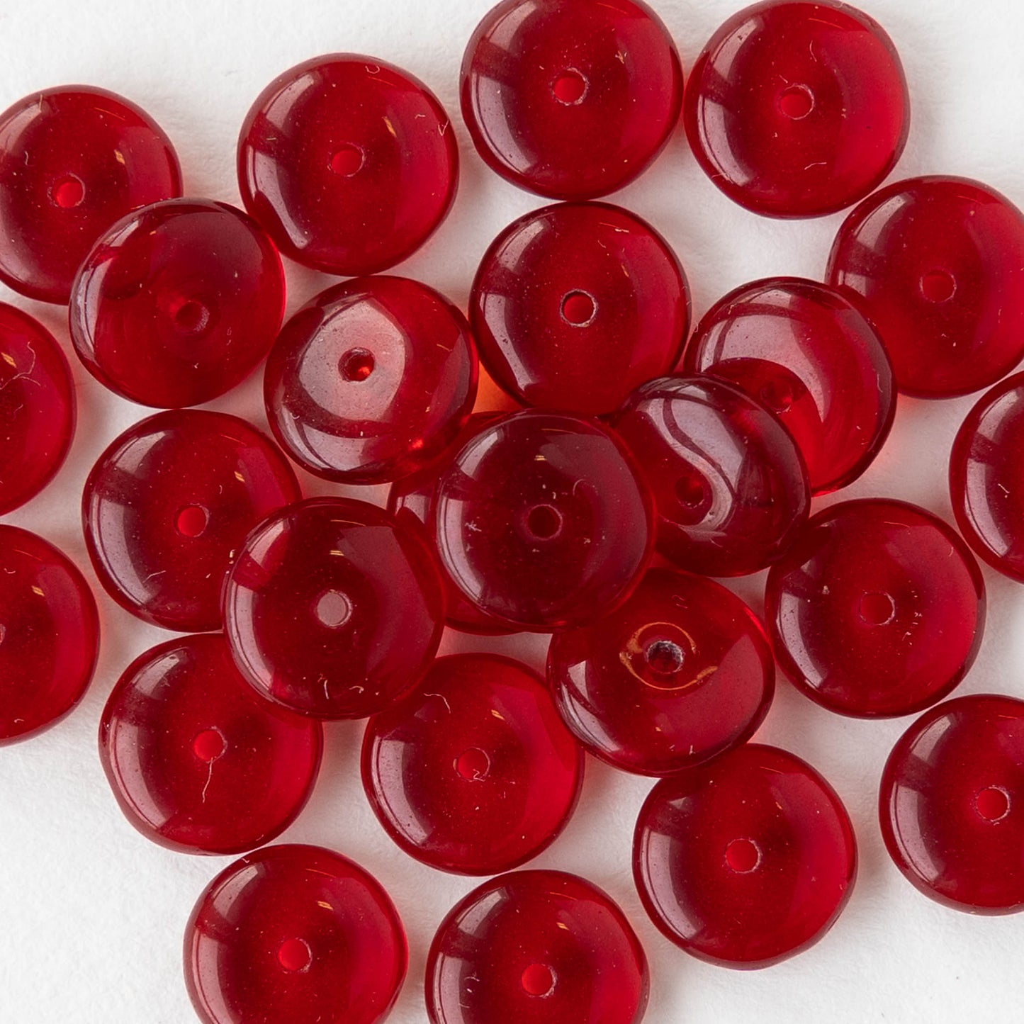 8mm Glass Rondelle Beads - Red - 30 Beads