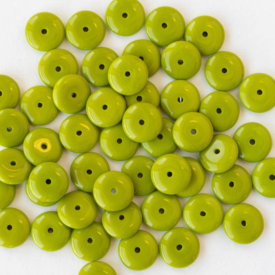 8mm Glass Rondelle Beads - Opaque Lime Green - 30 Beads