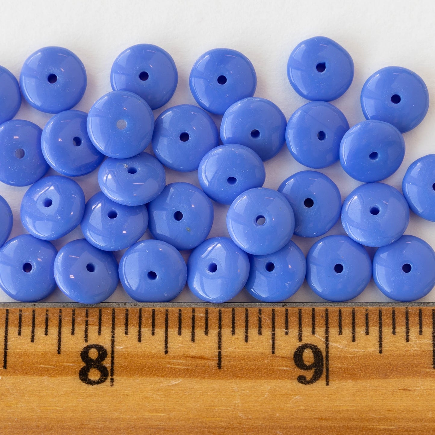 8mm Glass Rondelle Beads - Opaque Periwinkle Blue - 30 Beads