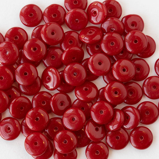 8mm Glass Rondelle Beads - Opaque Dark Red - 30 Beads