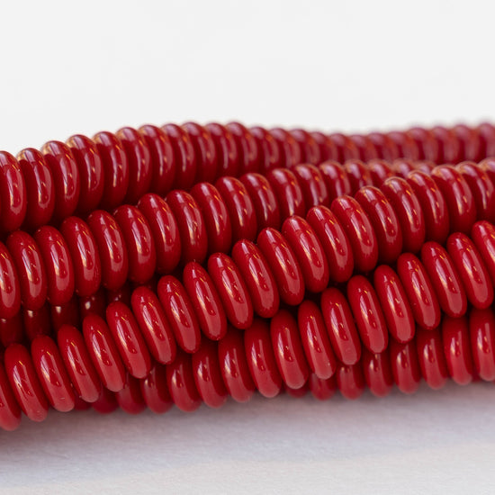 8mm Glass Rondelle Beads - Opaque Dark Red - 30 Beads