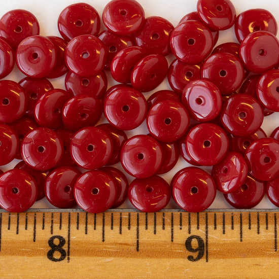 8mm Glass Rondelle Beads - Opaque Dark Red - 30 Beads