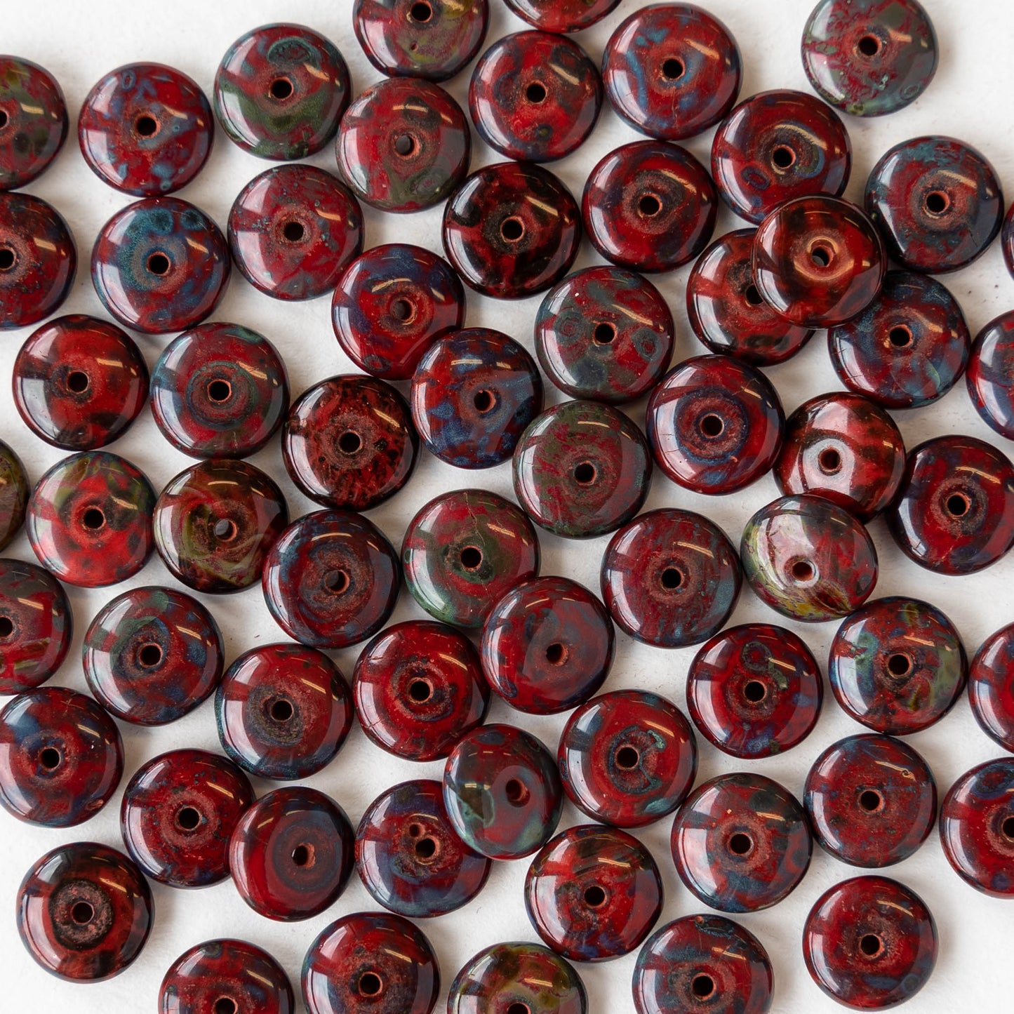 8mm Rondelle Beads - Opaque Red Picasso - 30