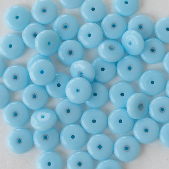 8mm Rondelle Beads - Opaque Light Blue - 30 Beads