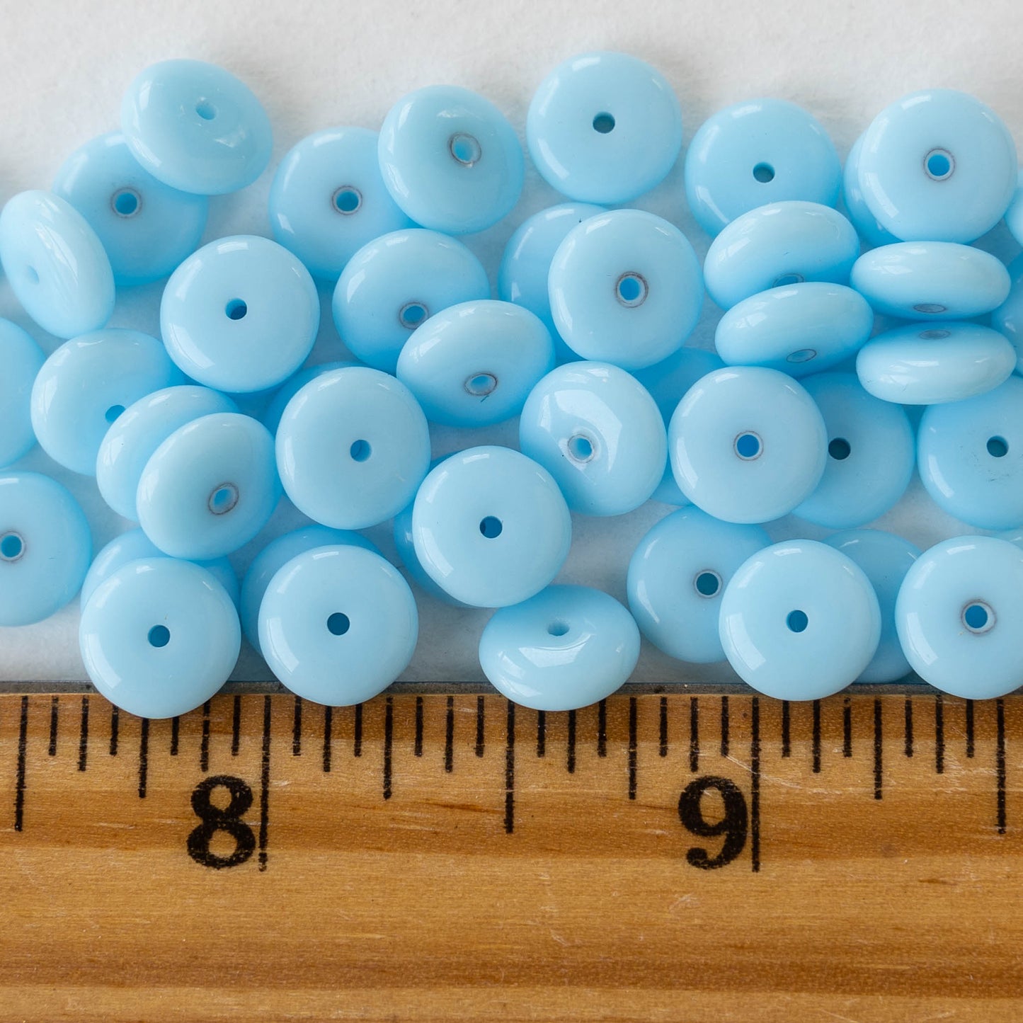 8mm Rondelle Beads - Opaque Light Blue - 30 Beads