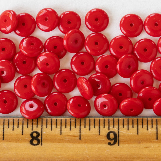 8mm Rondelle Beads - Opaque Red - 30 Beads
