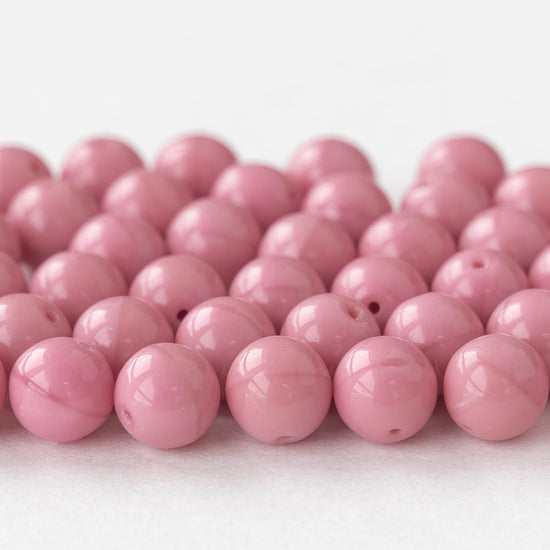 8mm Round Glass Beads - Opaque Pink - 10 Beads