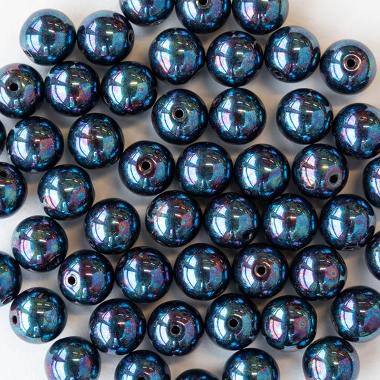 8mm Round Glass Beads - Blue Purple iridescent..ish  - 25 Beads