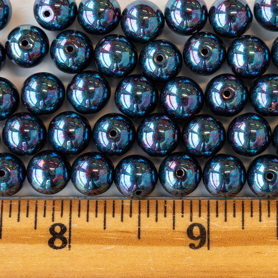8mm Round Glass Beads - Blue Purple iridescent..ish  - 25 Beads