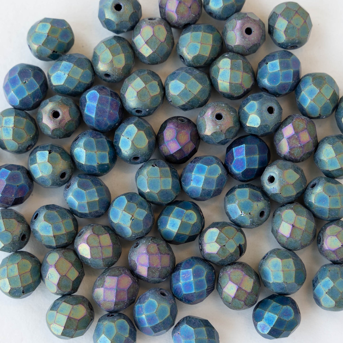 8mm Round Firepolished Beads - Matte Green Iris - 25 Beads