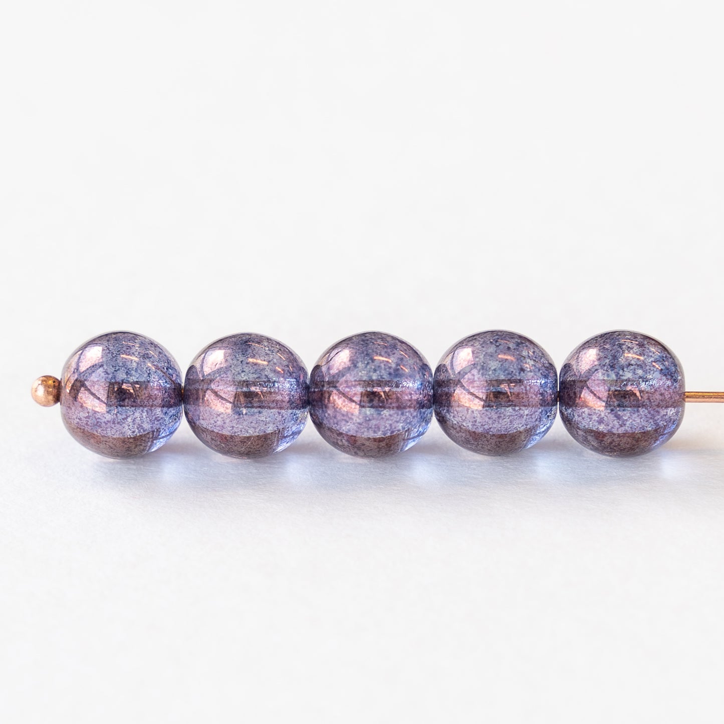 8mm Round Glass Beads - Blue and Purple Bronze Luster - 25 Beads