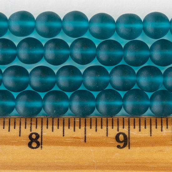 8mm Frosted Glass Rounds - Blue Teal - 50