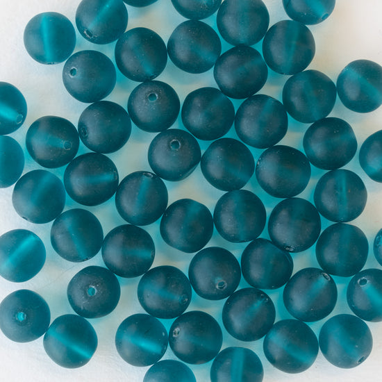 8mm Frosted Glass Rounds - Blue Teal - 50