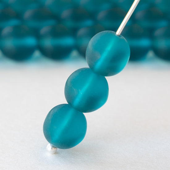 8mm Frosted Glass Rounds - Blue Teal - 50