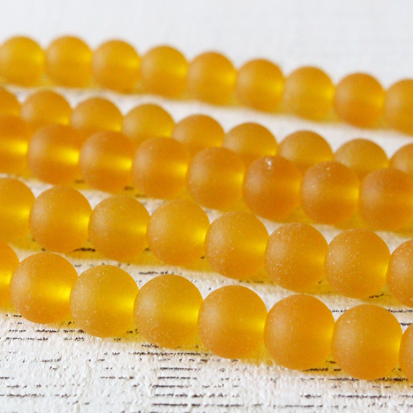 8mm Frosted Glass Rounds - Golden Yellow - 16 Inches