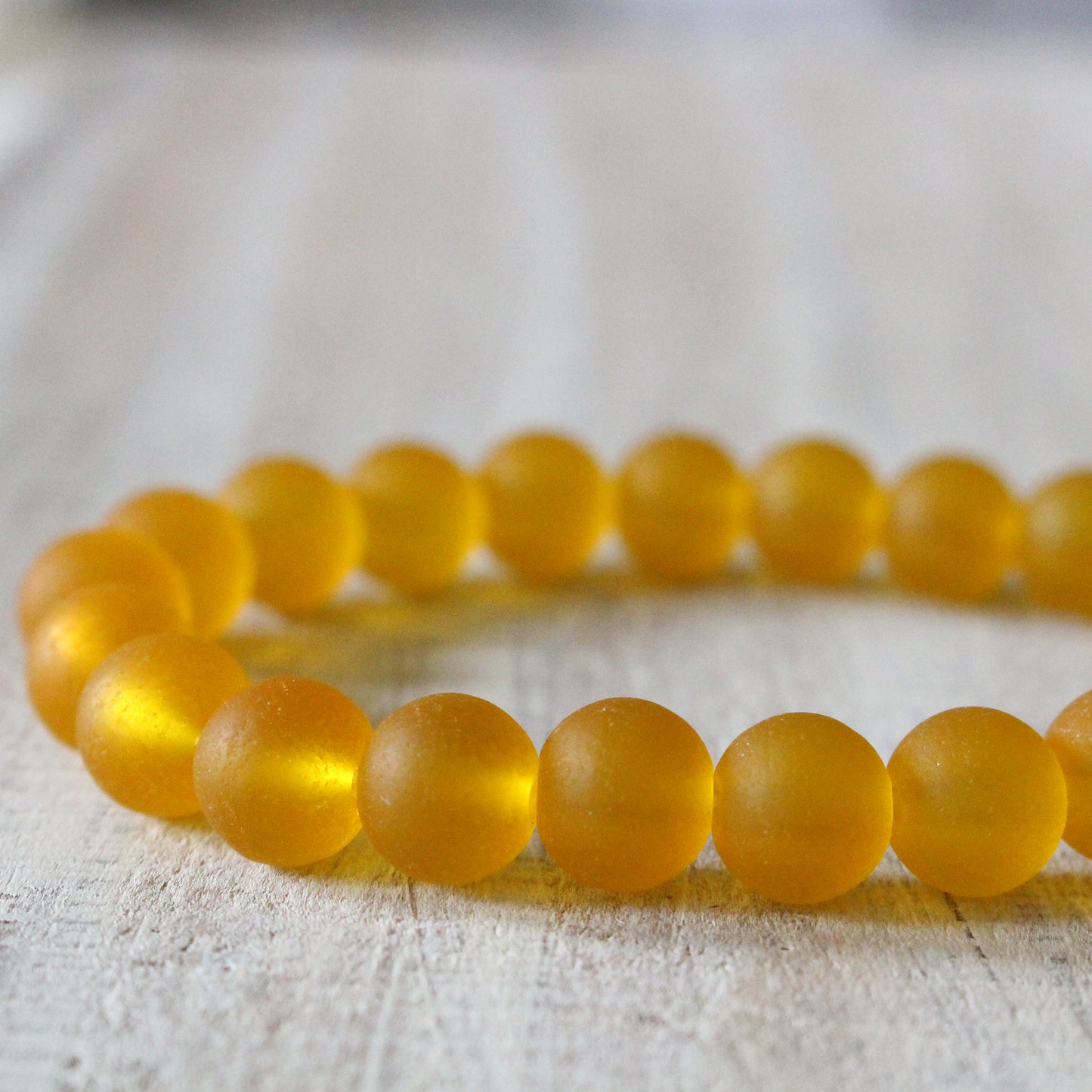 8mm Frosted Glass Rounds - Golden Yellow - 16 Inches