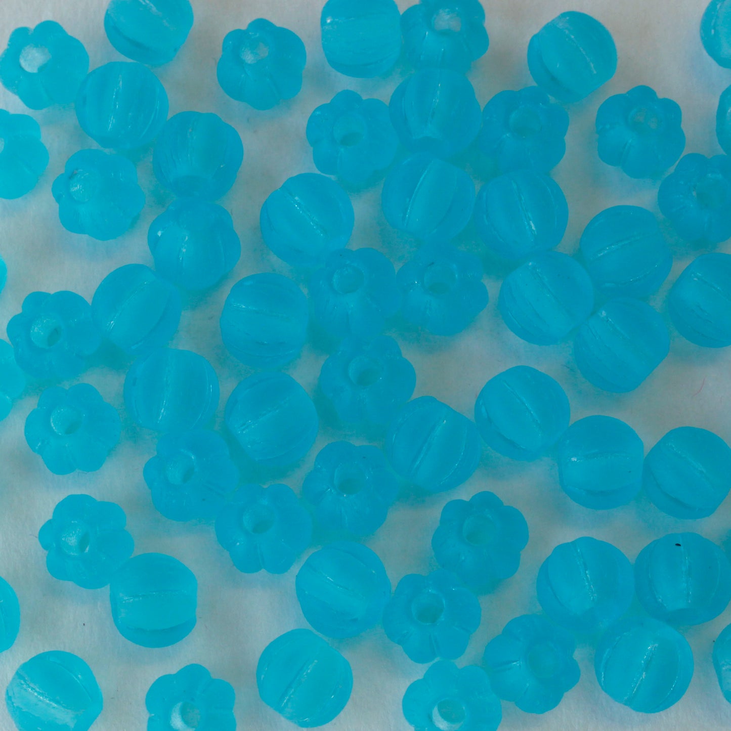Load image into Gallery viewer, 8mm Melon Beads - Large Hole - Aqua Matte - 60 Beads
