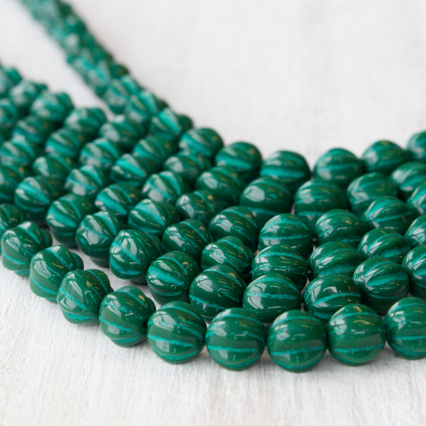 6mm Melon Beads - Green on Green - 50 Beads