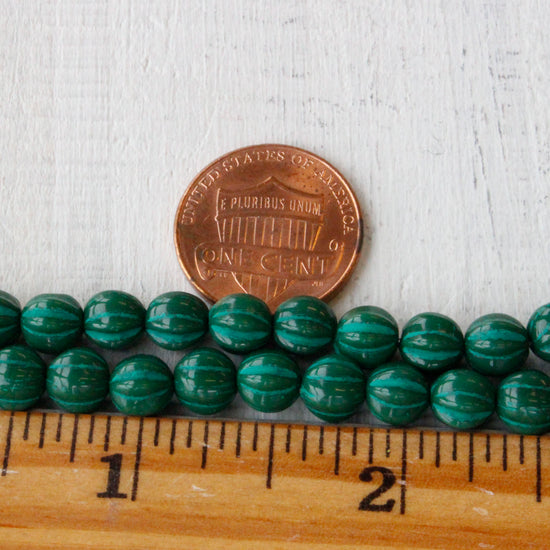 6mm Melon Beads - Green on Green - 50 Beads