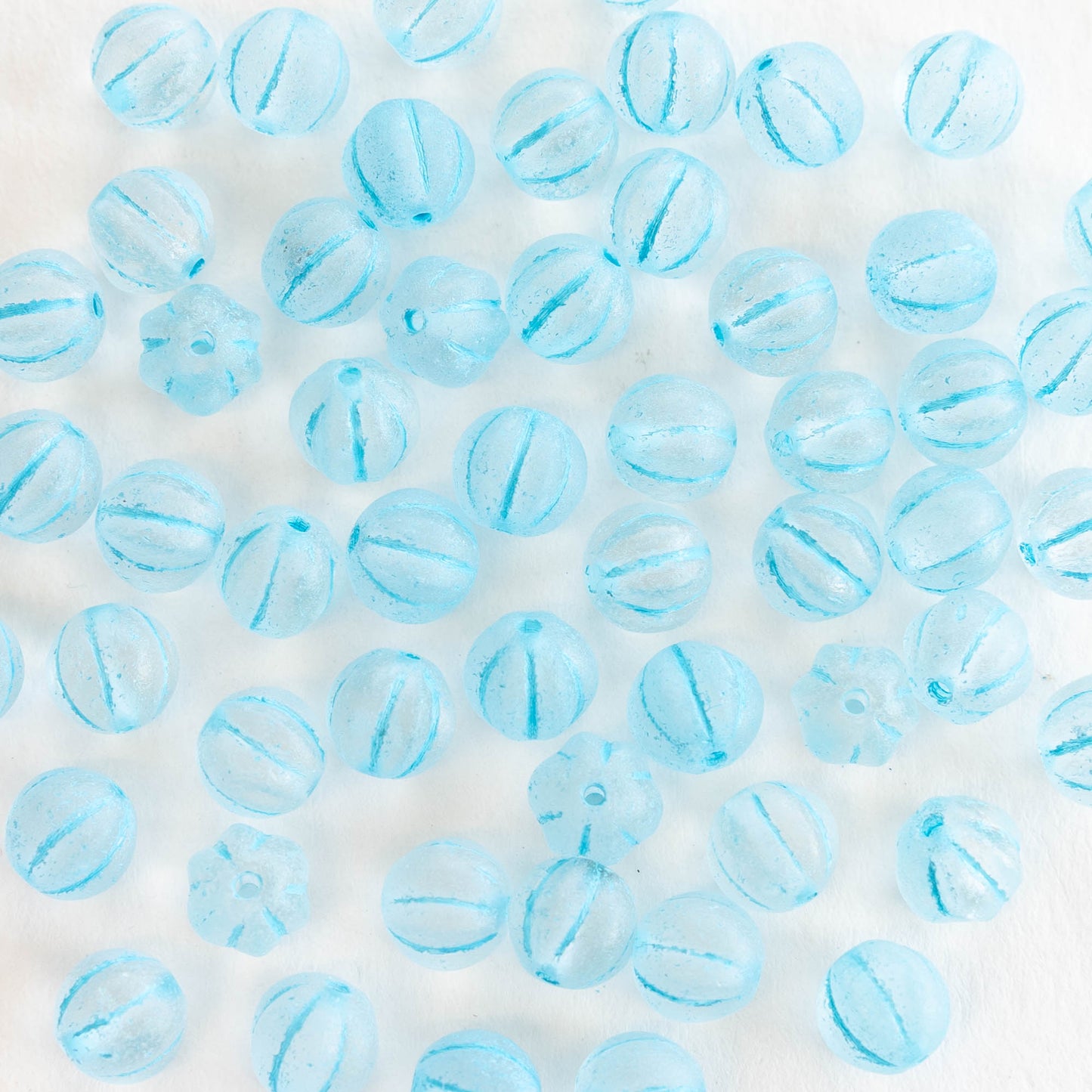 8mm Glass Melon Beads - Crystal with Aqua Wash - 20 or 60