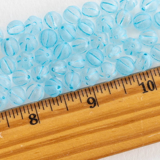 8mm Glass Melon Beads - Crystal with Aqua Wash - 20 or 60
