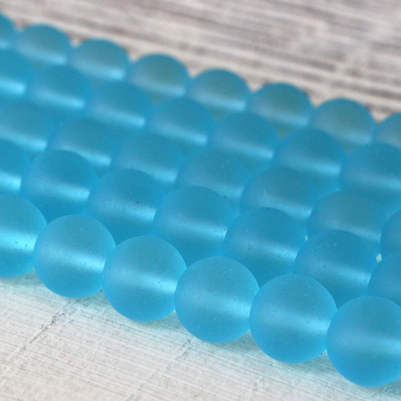 8mm Frosted Glass Rounds - Aquamarine - 16 Inches