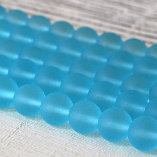 8mm Frosted Glass Rounds - Aquamarine - 16 Inches
