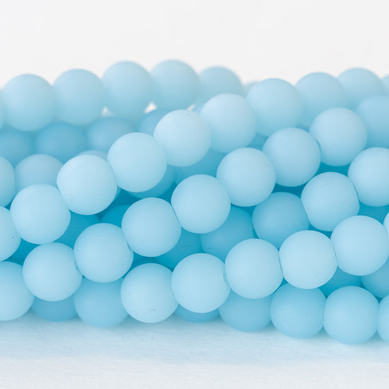 8mm Frosted Glass Rounds - Opaque Light Aqua - 16 Inches