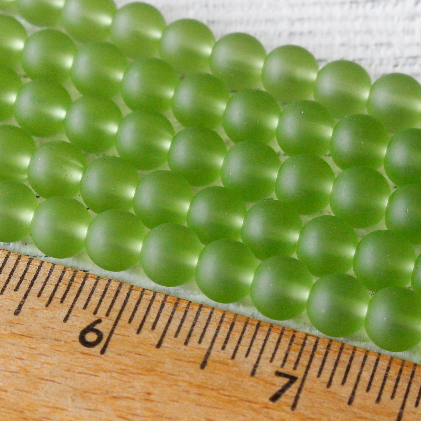 8mm Frosted Glass Rounds - Peridot Green - 16 Inches