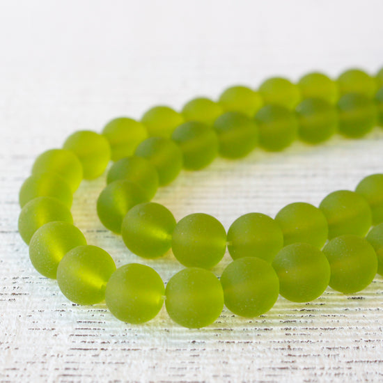 8mm Frosted Glass Rounds -  Frosted Lime Green - 16 Inches