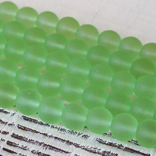 8mm Frosted Glass Rounds - Peridot Green - 16 Inches