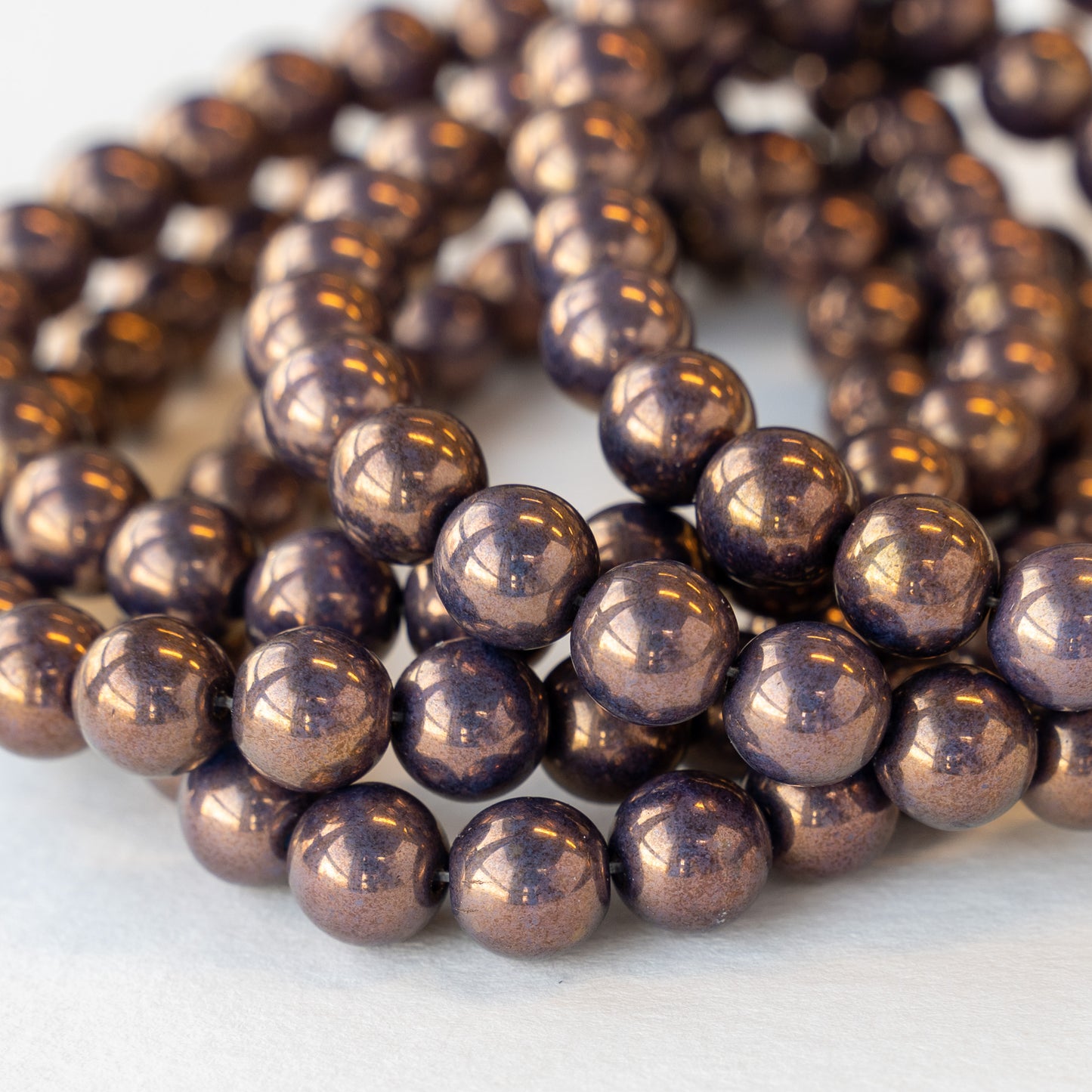 8mm Round Glass Beads - Purple Bronze - 25 Beads