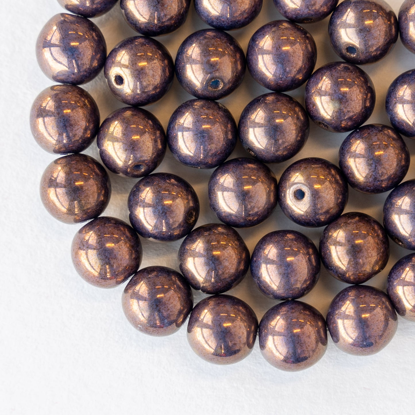 8mm Round Glass Beads - Purple Bronze - 25 Beads