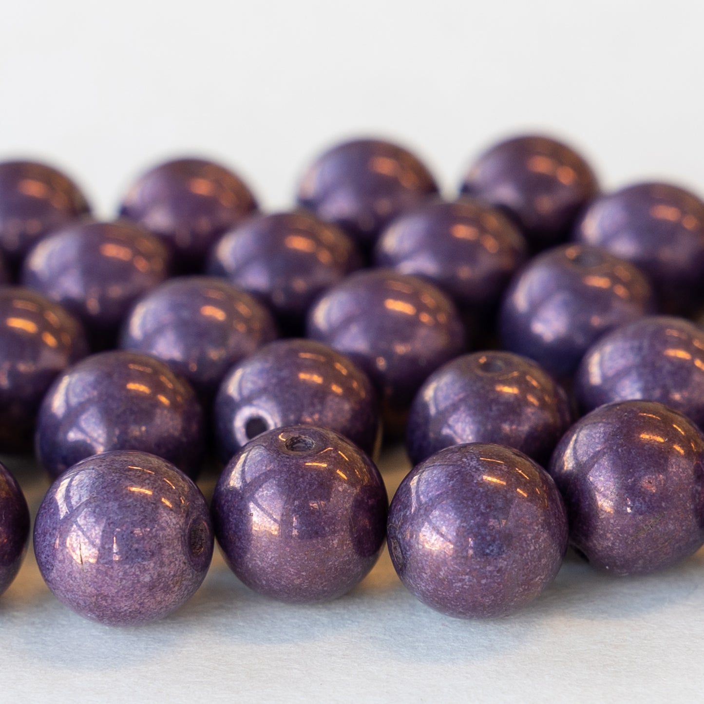 8mm Round Glass Beads - Purple Luster - 20 Beads